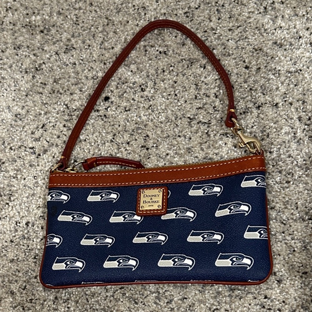 Dooney & Bourke Blue and Brown Seahawks Wristlet